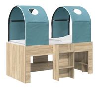 vidaXL Cama con túnel 3 unids Sonoma y Azul Claro Madera de Ingeniería, Muebles de Dormitorio Moderno, Rectangular, Soluciones de Almacenamiento bajo la cama, Estilo Minimalista, Soporte de colchón