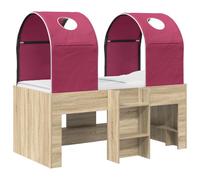 vidaXL Cama con túnel 3 unids Sonoma y Rojo Madera de Ingeniería, Muebles de Dormitorio Moderno, Rectangular, Soluciones de Almacenamiento bajo la cama, Estilo Minimalista, Soporte de colchón