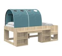 vidaXL Cama con túnel con estante 3 piezas Sonoma y azul claro, dormitorio moderno, cama de moda, mucho espacio, estructura de madera, juego rectangular, muebles elegantes