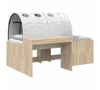 vidaXL Cama con túnel de 3 piezas de roble artesanal y blanco, cama moderna elegante, solución rectangular para dormir, almacenamiento bajo, decoración minimalista