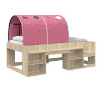 vidaXL Cama con túnel de 3 piezas de roble sonoma y rosa de madera de ingeniería, para dormitorio, cama moderna, diseño compacto y rectangular, resistente, madera ingeniera, espacio eficiente