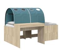 vidaXL Cama con túnel de 3 piezas, roble artesanal y azul claro, juego moderno para dormitorio, base de cama rectangular, espacio debajo de la cama, muebles de madera, marco contemporáneo