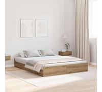 vidaXL Cama de Almacenamiento 150 x 200 cm Marrón Roble Artesanal Madera Ingenierizada Diseño Minimalista con Cajón Deslizante Sin Necesidad de Base Tapizada Montaje Fácil Amplio Bajo Uso Interior S