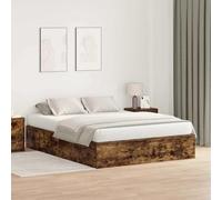 vidaXL Cama de Almacenamiento en MDF de Roble Ahumado, Ideal para un colchón de 135 x 190 cm. Tiene un diseño Minimalista, Dormitorio o habitación de Invitados. ¡Es un Mueble Que ahorr