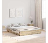 vidaXL Cama de Almacenamiento Sonoma Roble 140 x 200 cm con Cajones Deslizables Integrados, Madera de Ingeniería, Diseño Rectangular Minimalista, Amplio Espacio Oculto Abajo, Mueble de Dormitorio Re