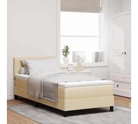 vidaXL Cama de Box Spring con colchón y Tira LED 90X190 cm Tela Beige Espuma Duradera Diseño Minimalista Uso Interior Muebles de Dormitorio Funda de Cremallera Protector Almohadilla Topper