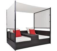 vidaXL Cama de jardín con toldo ratán sintético marrón 190x130 cm para dos personas cojines crema