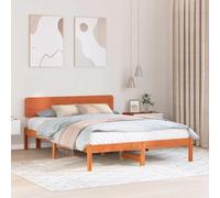 vidaXL Cama de Plataforma con cabecero montado en la Pared, Color marrón, 200 x 200 cm. Hecha de Madera Maciza de Pino, es Super Resistente. Tiene un diseño Minimalista, Ideal para Ahorrar Espacio en