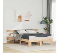 vidaXL Cama de Plataforma Natural 120 x 200 cm, Hecha de Madera Maciza de Pino. No Necesitas boxspring. Viene con Dos mesitas de Noche integradas. Tiene un diseño Moderno Ideal para dormitorios. Mon