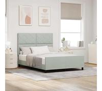 vidaXL Cama de Terciopelo Gris Claro 140 x 200 cm con Diseño de Bloques de Diamante, Madera Ingenierizada, Estilo Minimalista, Muebles Modernos para el Dormitorio, Solución Cómoda para Dormir.