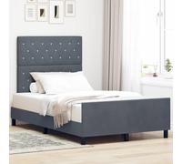 vidaXL Cama de Terciopelo Gris Oscuro 120 x 190cm con Botones de Cristal, acabada en Madera. Diseñada para ser estilosa y cómoda, con cabecera Muebles del Dormitorio. Ideal para ro