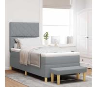 vidaXL Cama Elegante Gris Claro con Taburete Patrón Geométrico Muebles de Doble Propósito Almohadilla de Espuma Ideal para Dormitorio Diseño Ahorrador de Espacio Asiento Cómodo Funda de Colchón con