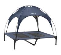 vidaXL Cama elevada para perros con techo desmontable azul marino L acero