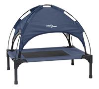 vidaXL Cama elevada para perros con techo desmontable azul marino S acero