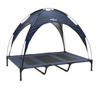 vidaXL Cama elevada para perros con techo desmontable azul marino XL acero