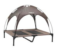 vidaXL Cama elevada para perros con toldo extraíble marrón L de acero