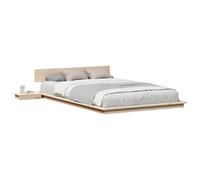 vidaXL Cama en el Suelo con Mesas Laterales Natural 135X190Cm Madera Maciza Diseño Integrado Almacenamiento Muebles de Dormitorio Adultos Estilo Japonés Plataforma Cabecero Elegante