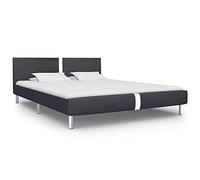 vidaXL Cama Individual Estructura Hierro + Somier Láminas + Cabecero Tapizada Piel Sintética 120x200 cm Cuero Artificial MDF Patas Acero Negra Plata