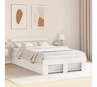 vidaXL Cama Minimalista de Madera de Pino Blanco de con cajones de 135 x 190 cm, una Buena opción para el Dormitorio. Muebles Modernos, Plataforma para Dormir y Cama contemporánea con cabecero.