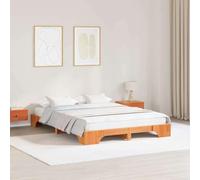 vidaXL Cama Minimalista de Madera de Pino Sólido | 140 x 200 cm Color Marrón Cera. Diseño Duradero para Adultos, Ideal para el Dormitorio. Estructura Resistente, Muebles Esenciales y Marco de Cama F