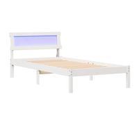 vidaXL Cama Moderna con Cabecera LED Blanca de Madera de Pino Sólido, 90 x 200 cm. Mobiliario de Dormitorio Contemporáneo con Diseño Elegante y Luces.