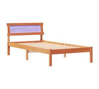 vidaXL Cama Moderna con Cabecera LED Marrón Cera 100 x 200 cm de Madera de Pino Sólido para Adultos. Muebles de Dormitorio con Diseño Actual y Elegante