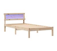 vidaXL Cama Moderno con Cabecera LED Natural 80 x 200cm de Madera de Pino Sólida para Adultos. Muebles de Dormitorio con Estilo y Luces