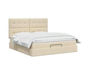 vidaXL Cama otomana con colchón con cabecera Crema 140 x 190 cm Tela