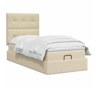 vidaXL Cama otomana con colchón con cabecera Crema 90 x 200 cm Tela, Cama Moderna con Ottomán, Almacenamiento Ajustable, Muebles Elegantes, Ahorra Espacio, Colchón Funcional