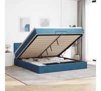 vidaXL Cama otomana con colchones y Luces LED Azul Oscuro 200x200 cm