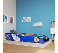 vidaXL Cama con Forma de Coche de Carreras para niños Azul 90x200 cm