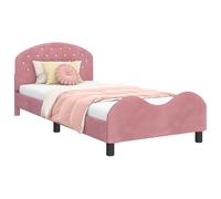 vidaXL Cama para niños con cabecero Rosa 90 x 190 cm Terciopelo, Muebles de Dormitorio, Forma Rectangular, Estilo Moderno, Materiales duraderos para un Espacio habitable contemporáneo y Elegante