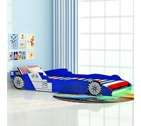 Cama Infantil Con Forma De Coche Carreras Y Led 90x200 Cm Azul Vidaxl
