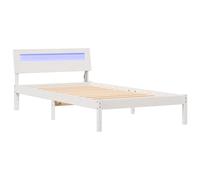 vidaXL Cama Plataforma 100 x 200 cm en Blanco, Hecha de Madera de Pino sólido. Viene con Tira LED y cabecero. Tiene un diseño contemporáneo y Colorido, fácil de Montar Dormitorio y