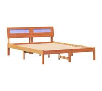 vidaXL Cama Plataforma 135 x 190 cm de Madera de Pino Sólido Color Marrón Ceroso con Luces LED, Botón de Presión, Conexión USB, Fácil de Montar, Diseño Contemporáneo, No Necesita Base, Duradera, CREA