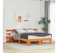 vidaXL Cama Plataforma 160 x 200 cm Cera Marrón con Mesitas Integradas y Almacenamiento de Madera Maciza de Pino. Muebles para el Dormitorio Moderno con Cabecero Montado en la Pared y Acabado Suave.