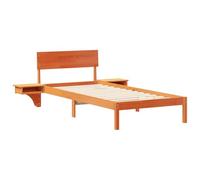 vidaXL Cama Plataforma 90 x 200 cm, de Pino Macizo, Color marrón Cera, con cabecero y mesitas incorporadas. Su diseño es Moderno, no Necesitas somier, y se Limpia fácil con un paño húmedo. Solo Hay q