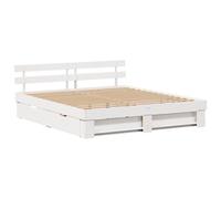 vidaXL Cama Plataforma Blanca 180 x 200cm de Madera de Pino Sólido con Dos Cajones Abajo y Cabecero Incluido. No Hace Falta Somier. Estilo Moderno para Almacenamiento en el Dormitorio Minimalista.