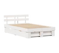 vidaXL Cama Plataforma Blanca de 120 x 200 cm, Hecha de Madera de Pino sólido. Diseño Moderno y Minimalista, con Dos cajones amplios Uso Interior. No se Necesita somier. Soporta has