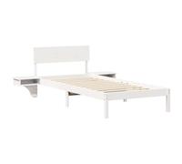vidaXL Cama Plataforma Blanco de Madera de Pino Sólido 90 x 200 cm, Diseño Moderno, con Cabecero Integrado y Mesas Laterales. Fácil de Montar y Sin Necesidad de Somier, Ideal para el Dormitorio. Cons