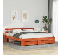 vidaXL Cama Plataforma con Cabecero de Madera Brillante en Pino Sólido, 200 x 200 cm. Tiene Patas cuadradas y Lamas fijas, no Necesita somier, es fácil de Limpiar y Tiene un diseño Moderno Ideal par