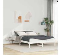 vidaXL Cama Plataforma con cabecero y mesas de Noche Blancas, 160 x 200 cm, de Madera de Pino Maciza. Diseño Moderno, sin Necesidad de somier y fácil de Limpiar. Ideal para un Dormitorio Compacto y