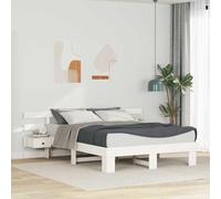 vidaXL Cama Plataforma de Madera de Pino Sólido en Blanco, 160 x 200 cm, sin Necesidad de boxspring, con cabecero montado en la Pared y mesas de Noche integradas con cajones, Duradera y fácil de LIM