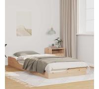 vidaXL Cama Plataforma de Madera Sólida de Pino Natural 100 x 220 cm, Acabado Mate Marrón. Ideal para Interiores, fácil de Montar, con Listones rígidos y un cajón Lateral. Diseño bajo