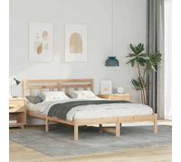 vidaXL Cama Plataforma de Madera Sólida de Pino Natural 140 x 190 cm, Diseño Moderno y Resistente, Sin Boxspring, Cabecero y Pie Presentables con Patas Cuadradas, Ideal para un Hogar Versátil