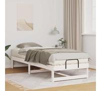 vidaXL Cama Platform de en Blanco, de Madera de Pino Sólido, 80 x 200 cm, Bajita, con Manijas de Metal, Fácil de Montar, Solo para Interior, Diseño Moderno y Minimalista, Muebles para el Dormitorio,