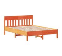 vidaXL Estructura de Cama con Cabecero, Somier de Listones de Invitados, Marco de Cama, Mueble para Dormitorio, Madera de Pino Marrón Cera 150x200 cm
