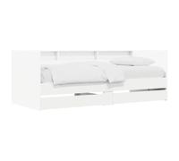 vidaXL Cama supletoria con cajón con estante blanco Madera de ingeniería, marco de cama de día compacto, diseño moderno, ahorro de espacio, mueble versátil, solución de sueño elegante