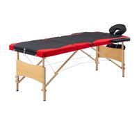 vidaXL Camilla de Masaje Plegable 3 Zonas Mesa Cama de Centro Estético Portátil Ajustable Acolchada Profesional Cómodo Negro y Rojo Madera