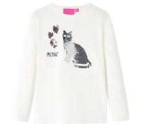 Camiseta Infantil Manga Larga Diseño Gato de Lentejuelas Jersey Ropa Crudo 104
